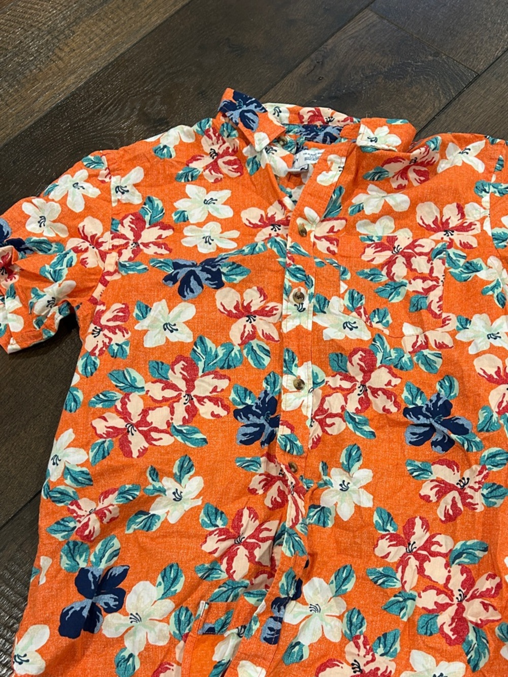 Old Navy Orange Floral Short-Sleeve Button-Down Shirt